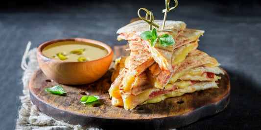 Ham, Swiss + Apple Quesadilla w/ Honey Mustard Sauce