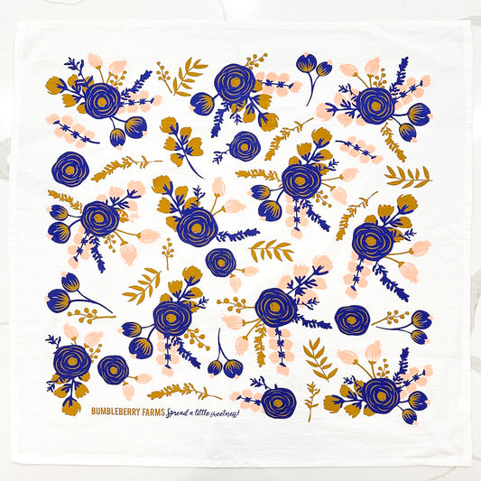 Navy + Coral Blossom Dish Towel