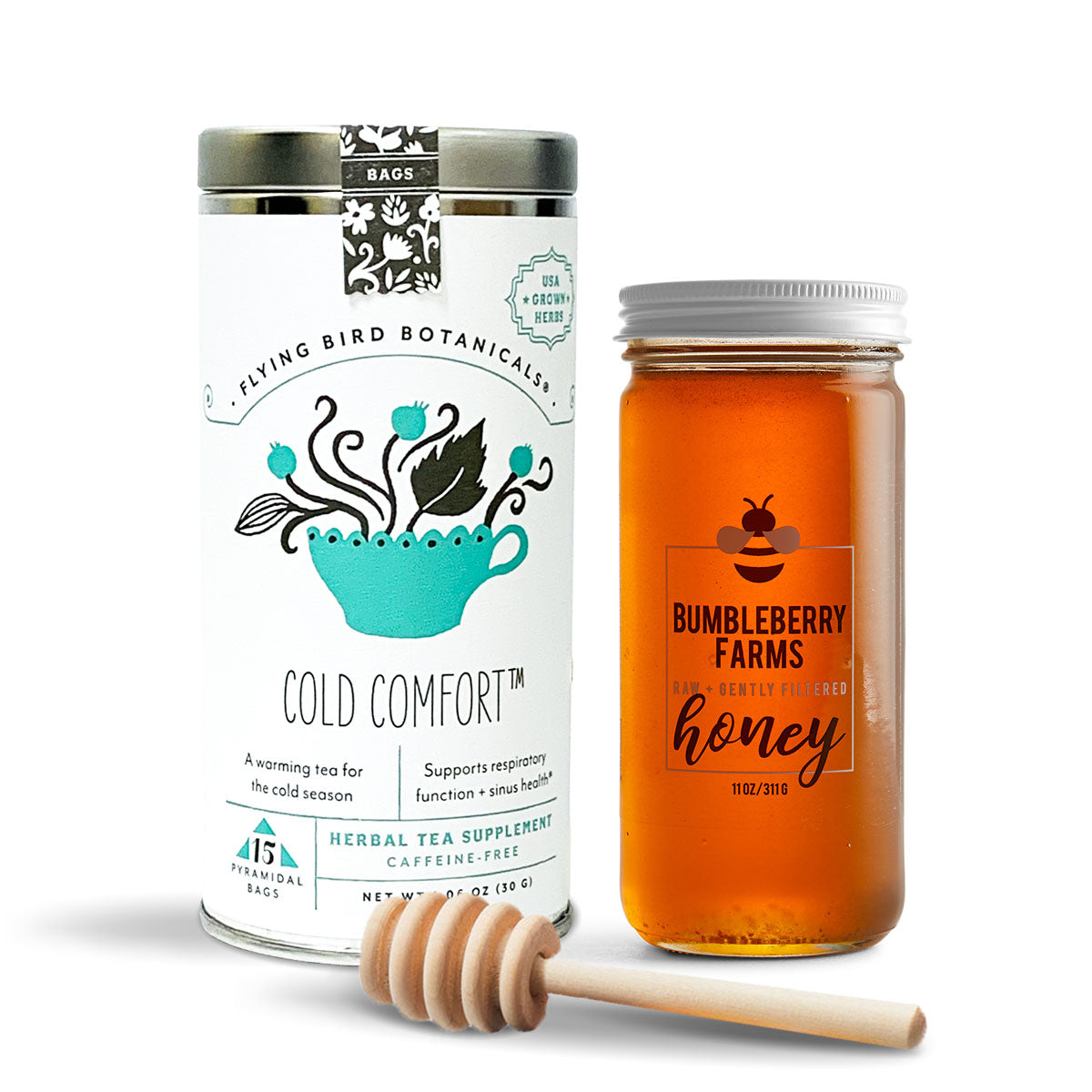TEA SET - Raw Gently Filtered Honey + Cold Comfort Tea