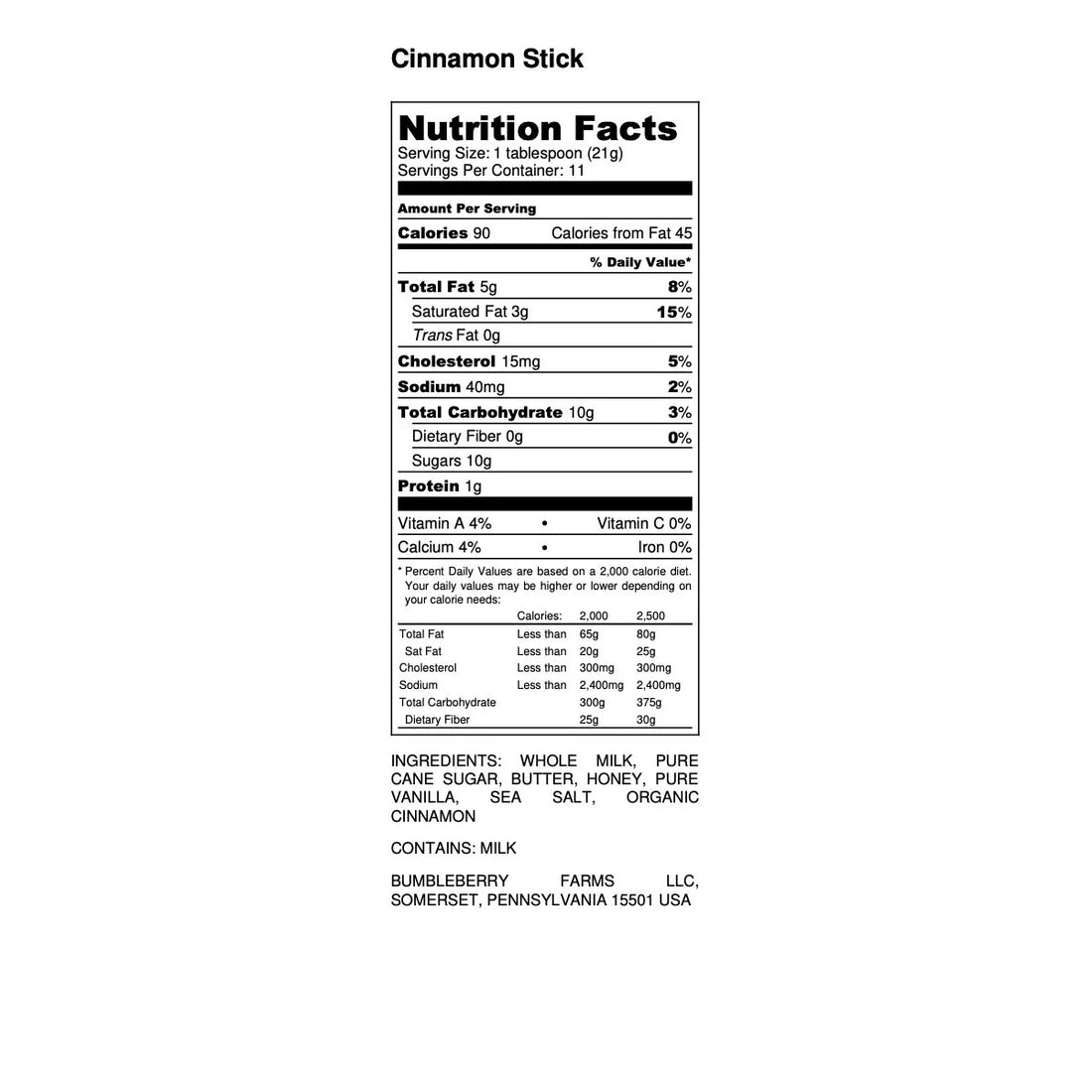 Bumbleberry Farms Cinnamon Stick Honey Cream Spread
