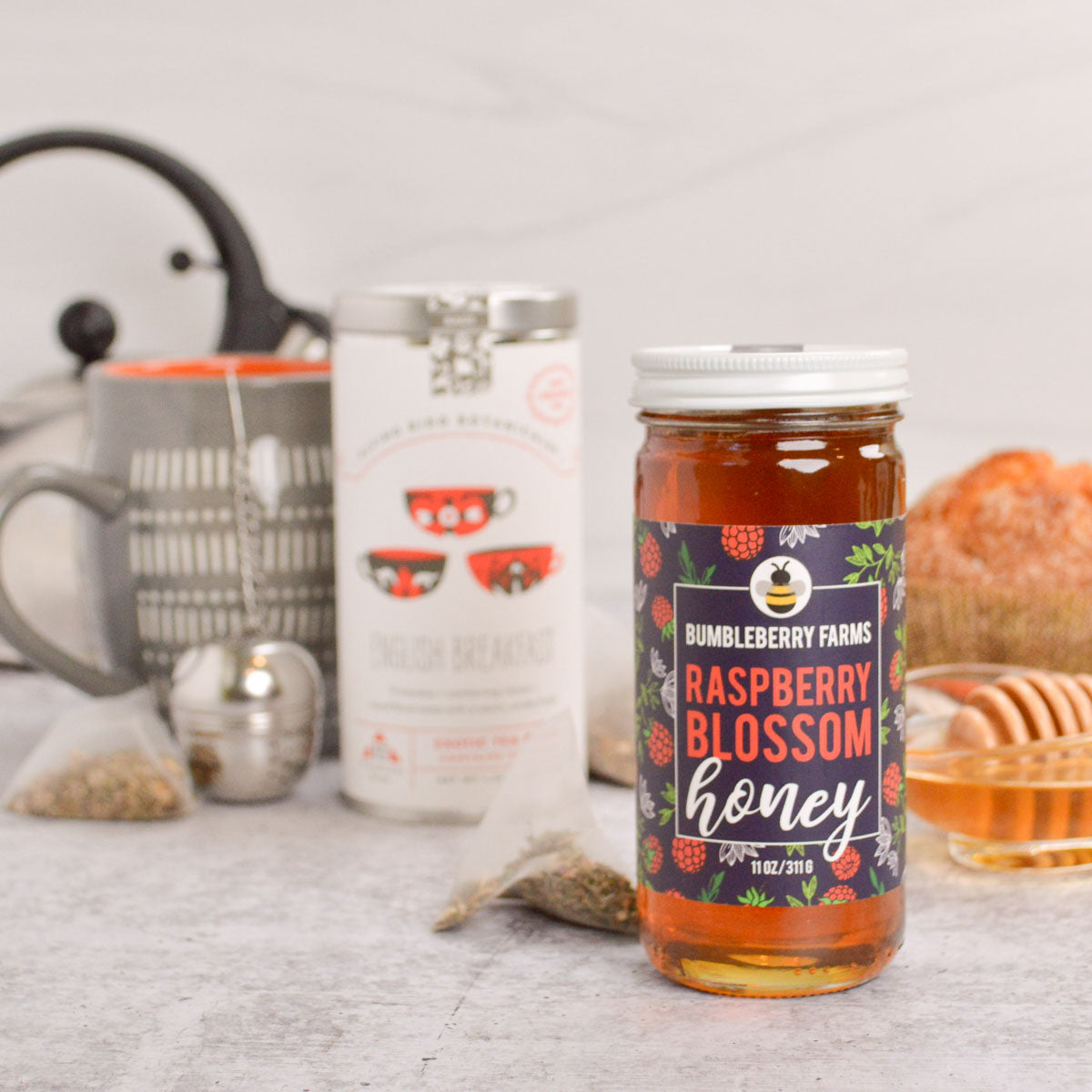 Tea + Honey Set - Raspberry Blossom Honey and English Breakfast Tea