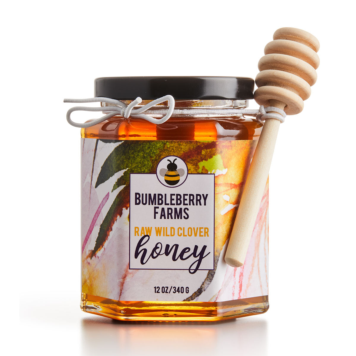 Raw Wild Clover Honey Jar with Dipping Wand